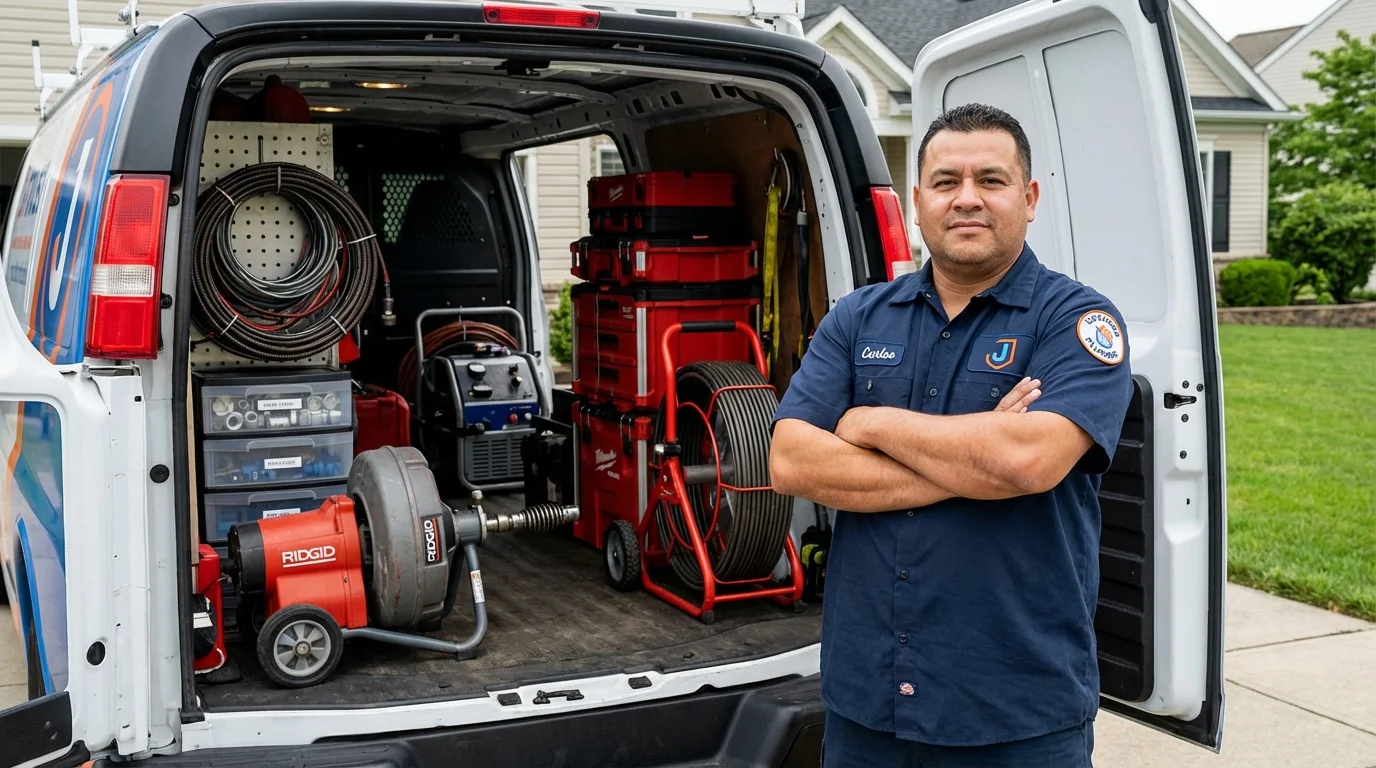 Professional drain cleaning equipment and Johns Plumbing LLC plumber in Middle Village