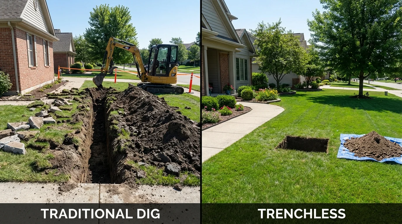 Trenchless sewer repair with minimal yard damage versus traditional excavation in Middle Village, NY